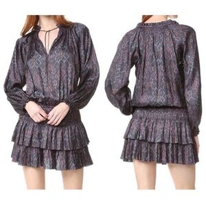 Ulla Johnson Piera Dress in Batik Geometric Printed Long Sleeve Peasant Dress 0